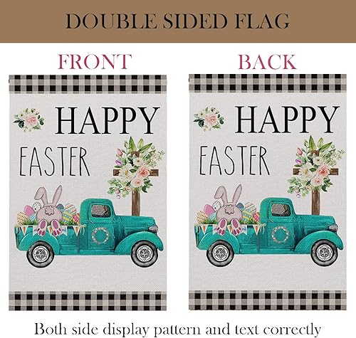 Miniatura 2 de Bandera de jardín con texto en inglés «Happy Easter» – Bandera de jardín de mariposa floral de 12 x 18 pulgadas para decoración al aire libre