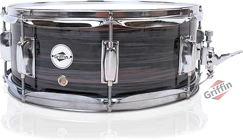 GRIFFIN - Tambor de trampa de lujo Carcasa de madera de álamo de 14 x 5.5 pulgadas con acabado brillante de PVC cebra Instrumento musical de