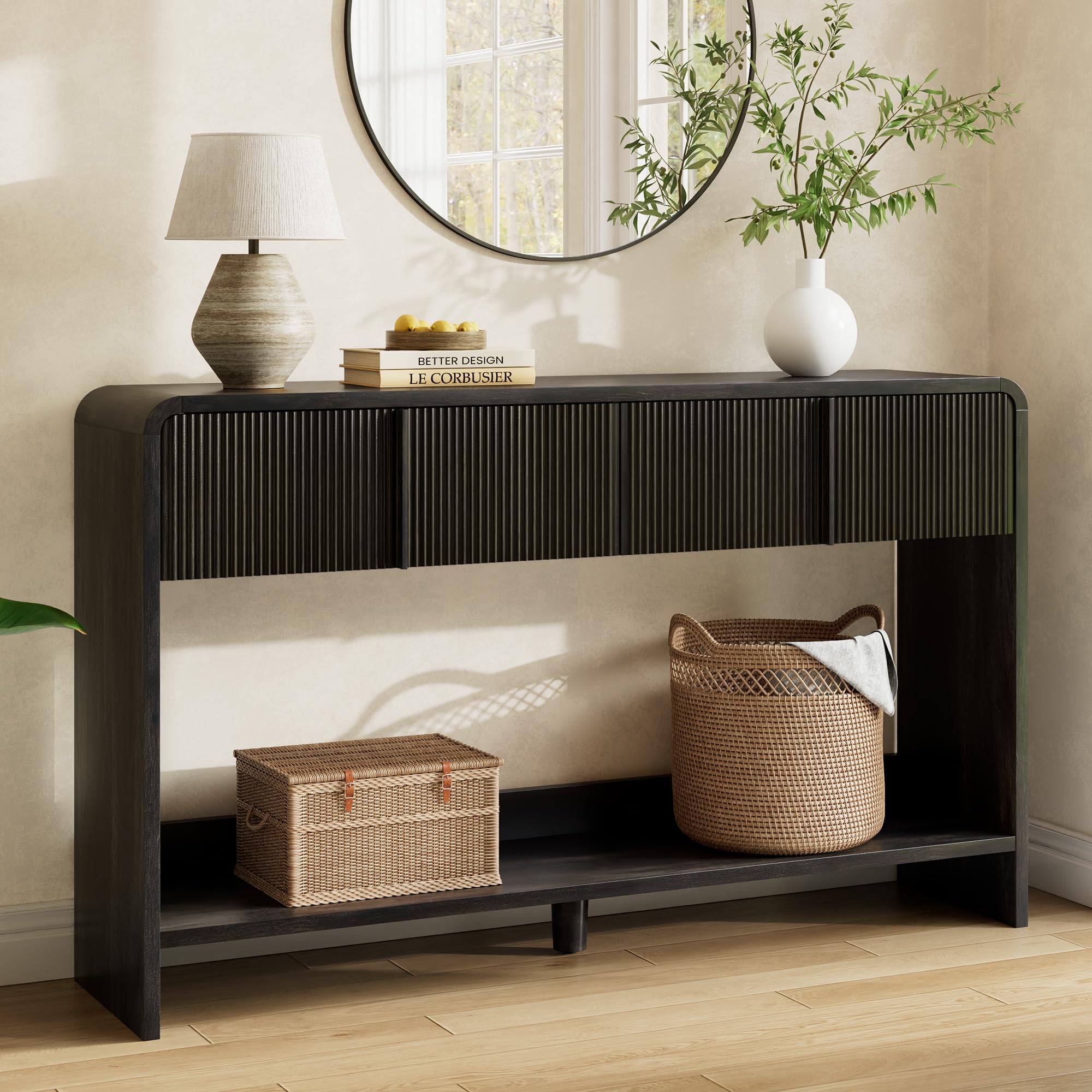 AMERLIFE 55" Fluted Entryway Console Table with 2 Drawers and Open Shelf