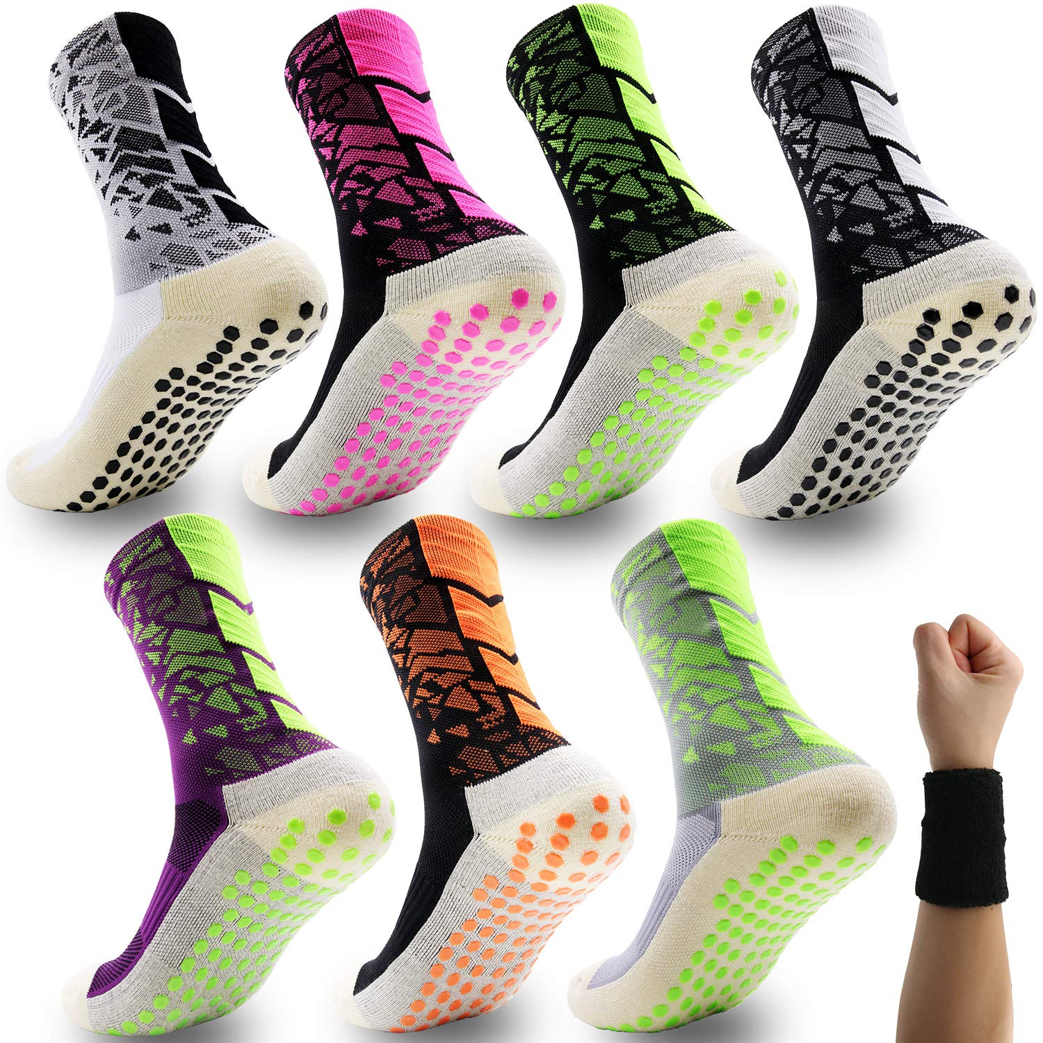 Dee Plus Women's Pink Anti Slip Ankle Socks, Men Sports Non-Slip Football Socks, Anti Skid Grip Socks, Rubber Pads, Basketball, Soccer, Hiking, Running, Trekking (Black Green White Purple Gray Orange)