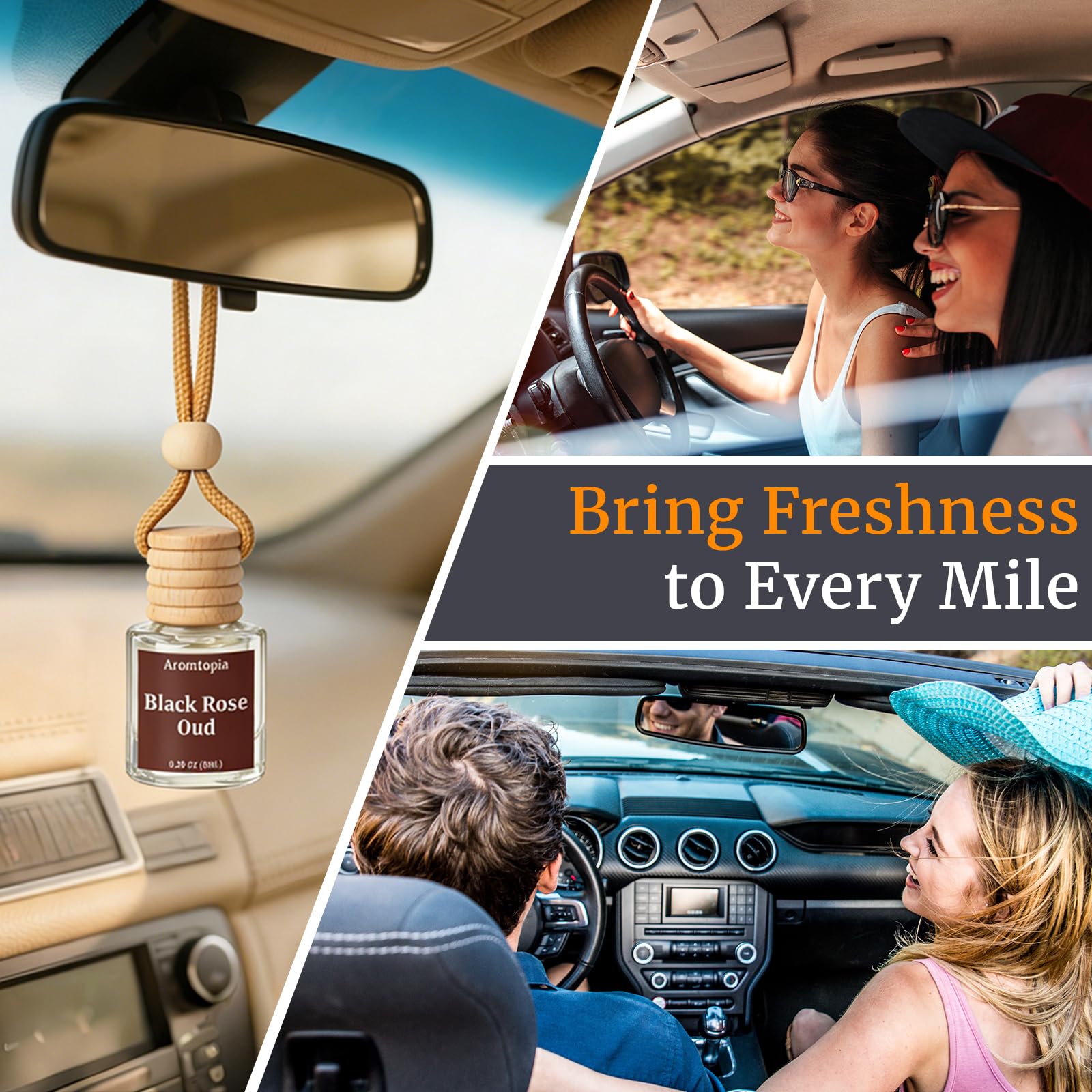 Car Air Fresheners 2 Packs, Aromtopia  Essential Oil Freshener for Cars, Cute Hanging Car Fragrance Diffuser for Women & Men, Long-Lasting Car Fragrance Gift: Black Rose & Oud