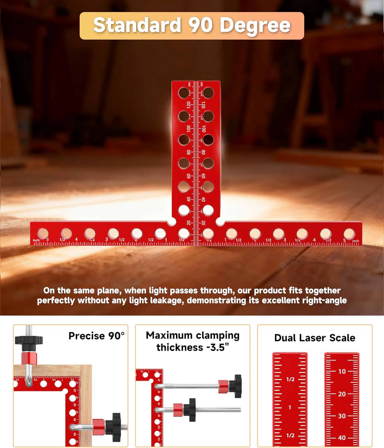 Corner Clamps for Woodworking, 90 Degree Corner Clamp, 4 Pack 5.5" x 5.5" Aluminum Alloy Woodworking Tools, with Storage Case, Clamping Positioning Squares for Cabinet, Frame, Drawer, Box