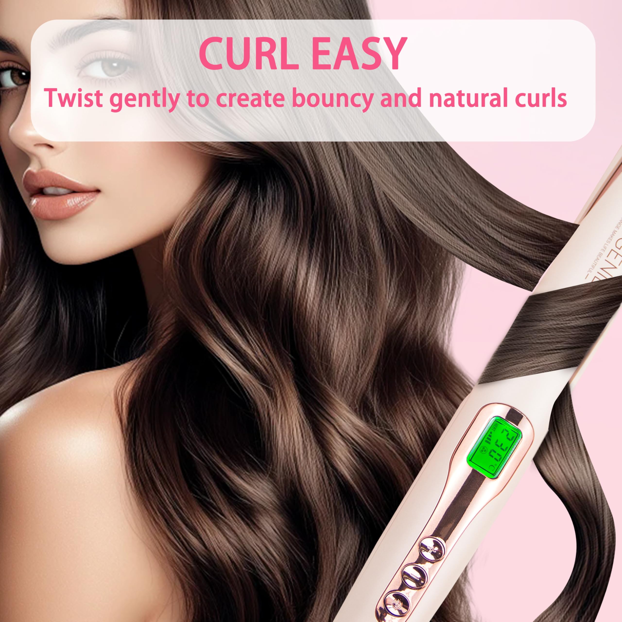 ANGENIL Lisseur Ceramic Twist pour femmes, lisseur et fer à boucler 2 en 1 pour lisser, boucler, onduler, fer à lisser rond rose double tension avec tapis en silicone résistant à la chaleur