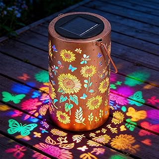 Solar Sunflower Lanterns Outdoor, Waterproof Hanging Lantern Lights, Hollowed-Out Metal Decor Lantern, Multicoloured LED Garden Decoration Light for Patio, Yard, Pathway, Landscape, Lawn