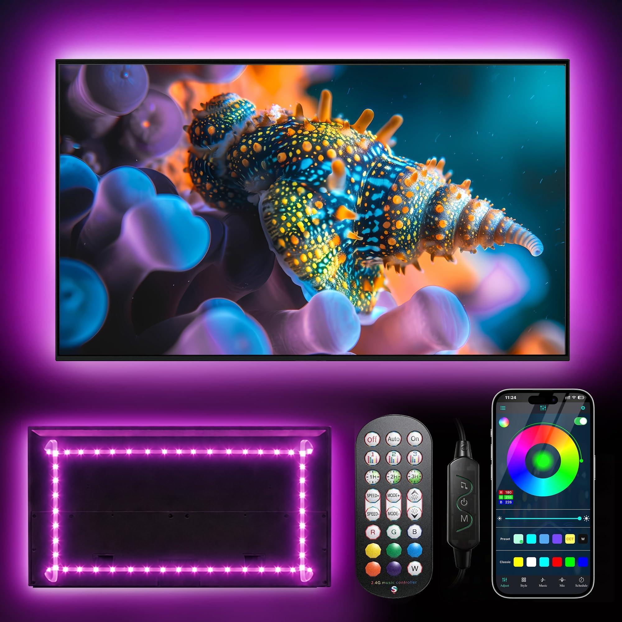 Daymeet Led Lights for TV, 16.4 FT Smart LED TV Backlights for 45-85 inch USB TV Behind Lighting Color Changing RGB TV Led Light Strip with Remote Music Sync Bluetooth APP Control for Bedroom, Party