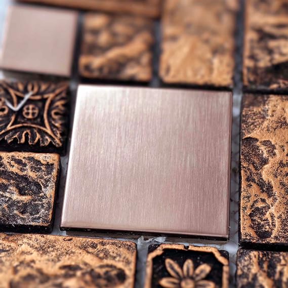 Bronze Copper Metal Resin Mosaic Backsplash Wall Tile Sample