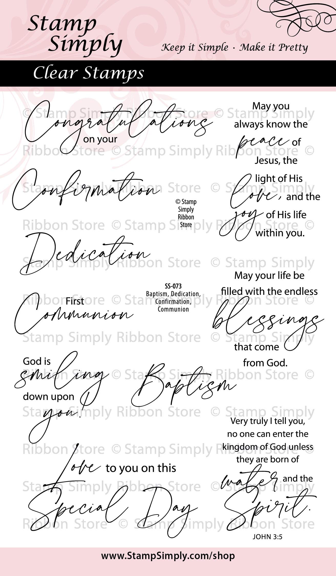 Clear Stamps Baptism, Dedication, Confirmation, First Communion Christian Religious - 4x6 Sheet - 10 Pieces
