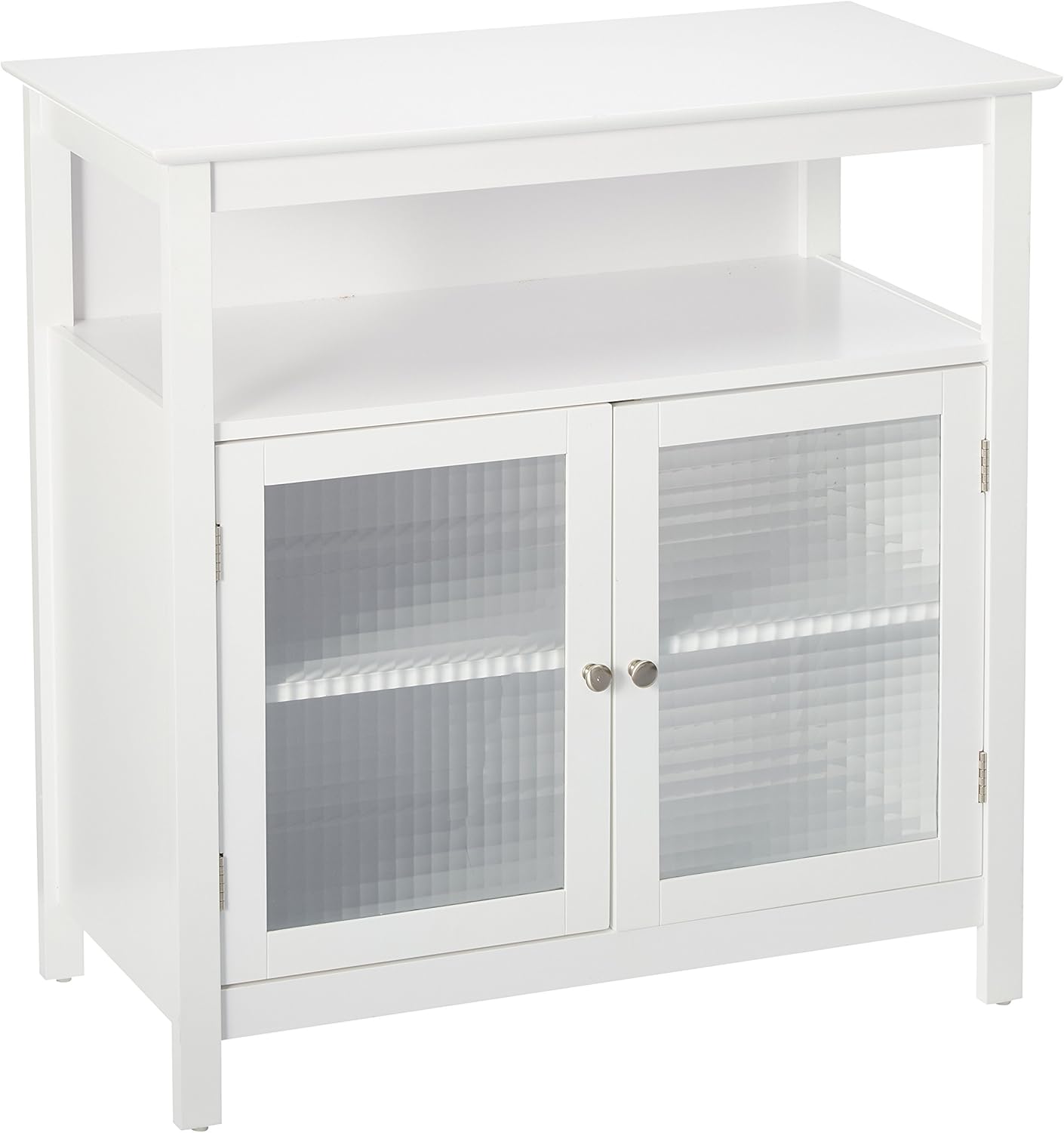 Kings Brand Furniture White Finish Wood Kitchen Storage Buffet Cabinet With Glass Doors
