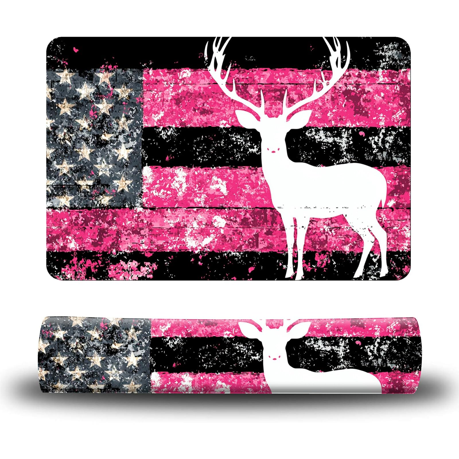 Dikoer Dog Food Mat, 19.6" x 23.6" Absorbent Pet Feeding Mat for Food and Water, Waterproof Diatom Mud Pet Placemat with Non-Slip Rubber Backing, Easy Clean Cat Bowl Mat for Floors - Pink Flag Deer