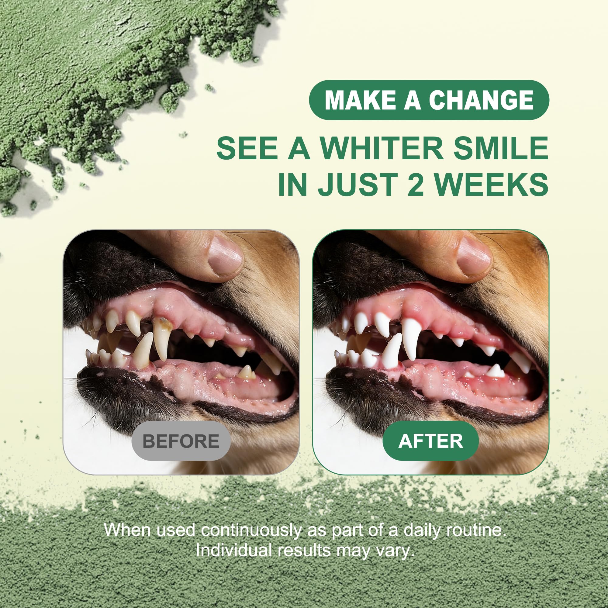 Pet Dental Powder for Dogs & Cats - Fresh Mint Breath Freshener & Teeth Cleaner - Plaque & Tartar Remover Food Topper - No Brushing Oral Care Support for Bad Breath Control (150g) - image 2