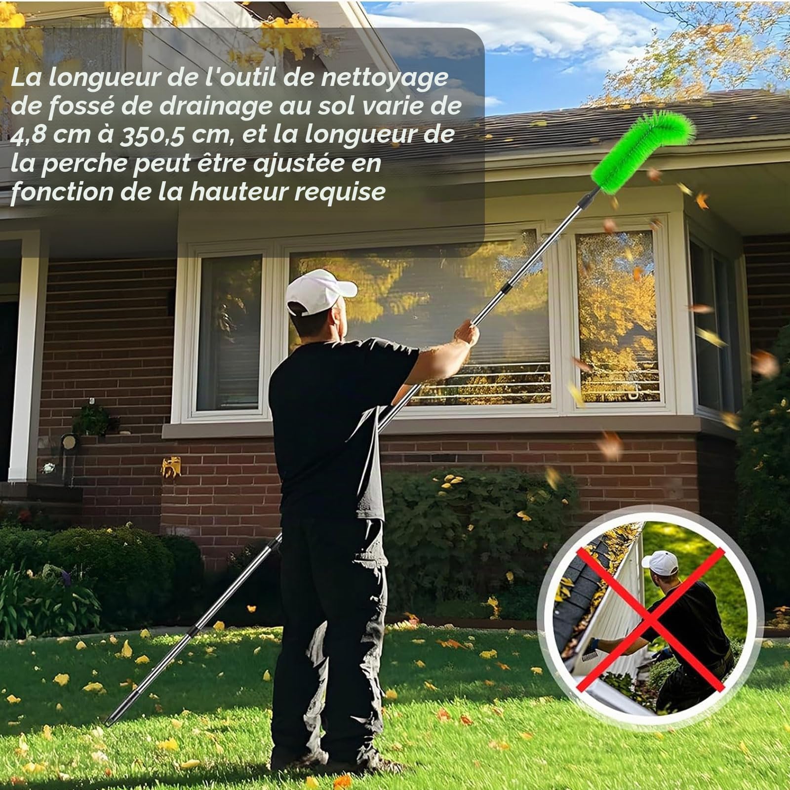 Nettoyeur de gouttières télescopique 350 cm 2 en 1 brosse cuillère