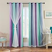 Vista 100 de XiDi Cortinas rosas y grises para dormitorio de niñas, calcomanías de pared de unicornio, cortina verde, cortinas de oscurecimiento de habitación