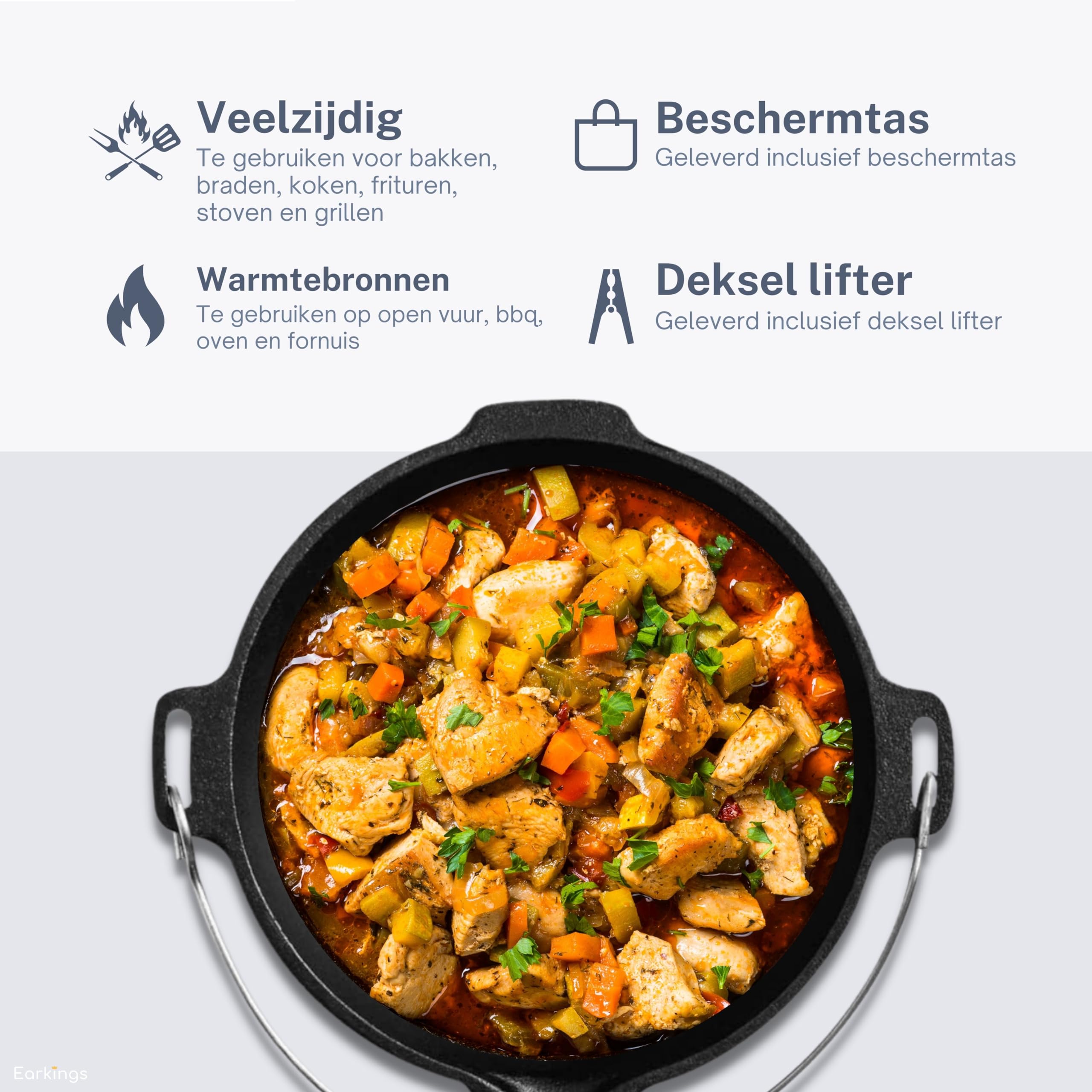 Dutch Oven Kochtopf-Set 9 Liter Gusseisen – Gusseisenpfanne mit Deckel, Schutzbeutel & Deckelheber – Outdoor Kochtopf für Kochen, Backen, Braten & Grillen, Ø 29 cm