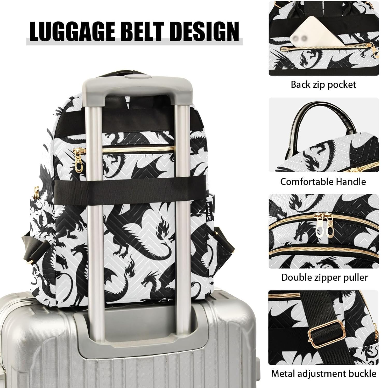 Mini Backpack for Women Silhouette Dragon Mini Backpack Purse Lightweight Small Daypack, 8.5L - Image 4