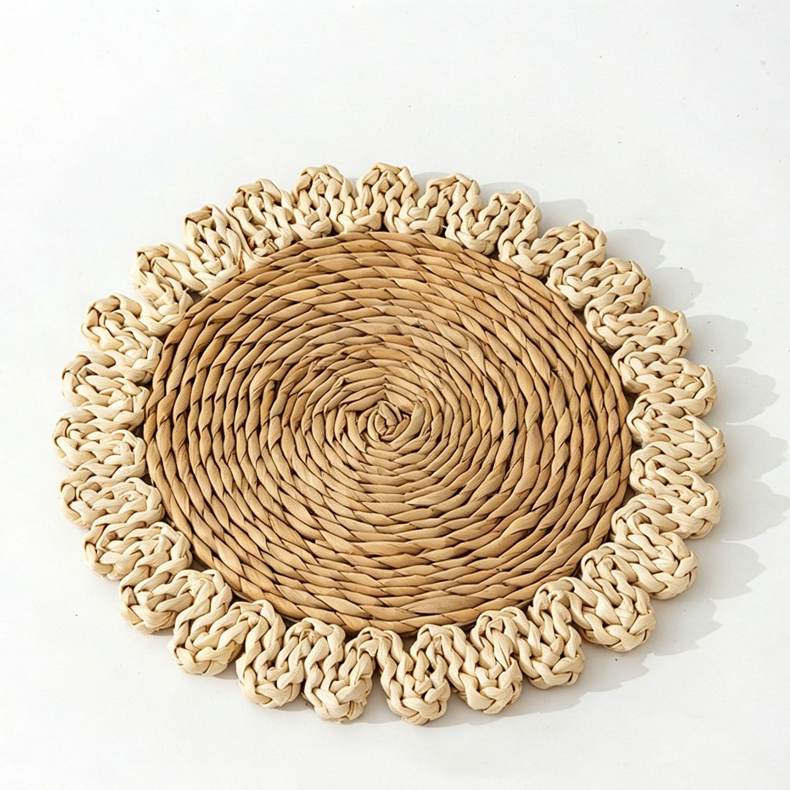 Round Corn Husk Placemats, Heat Insulating Straw Mats Placemats and Pot Coasters, for Hotel Western Restaurant Cafes Anti-scald Mats﻿(35cm)