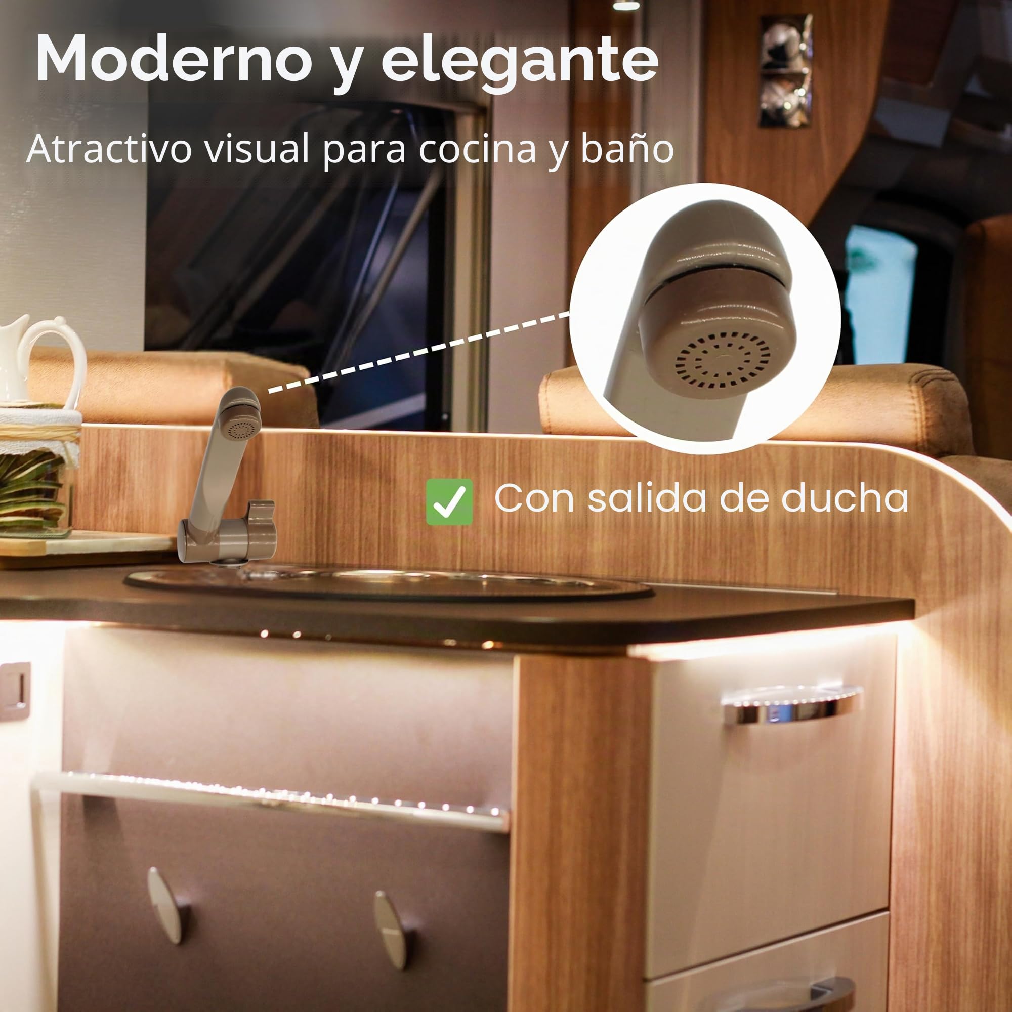 Comet - Grifo de 12 V para autocaravana con 1 conexión (frío), ahumado/crema, compacto para camping, con bomba, ideal para lavabos, caravanas, autocaravanas, microinterruptores