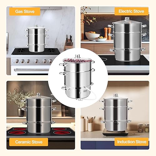 Miniatura 6 de Exprimidor de frutas de acero inoxidable de 8.5 cuartos de galón 8 L con tapa de vidrio para enlatado de uva