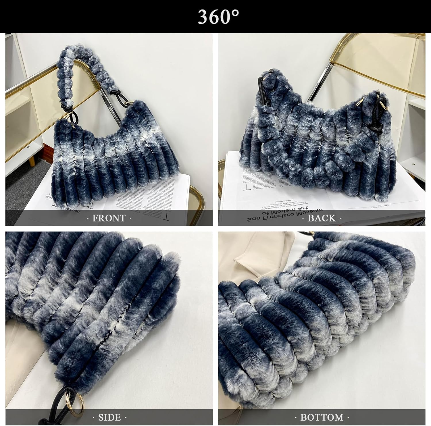 Furry Purse Y2K Fluffy Bags Faux Fur Purses for Women Fuzzy Tote Bag Plush Shoulder Handbags - Image 6