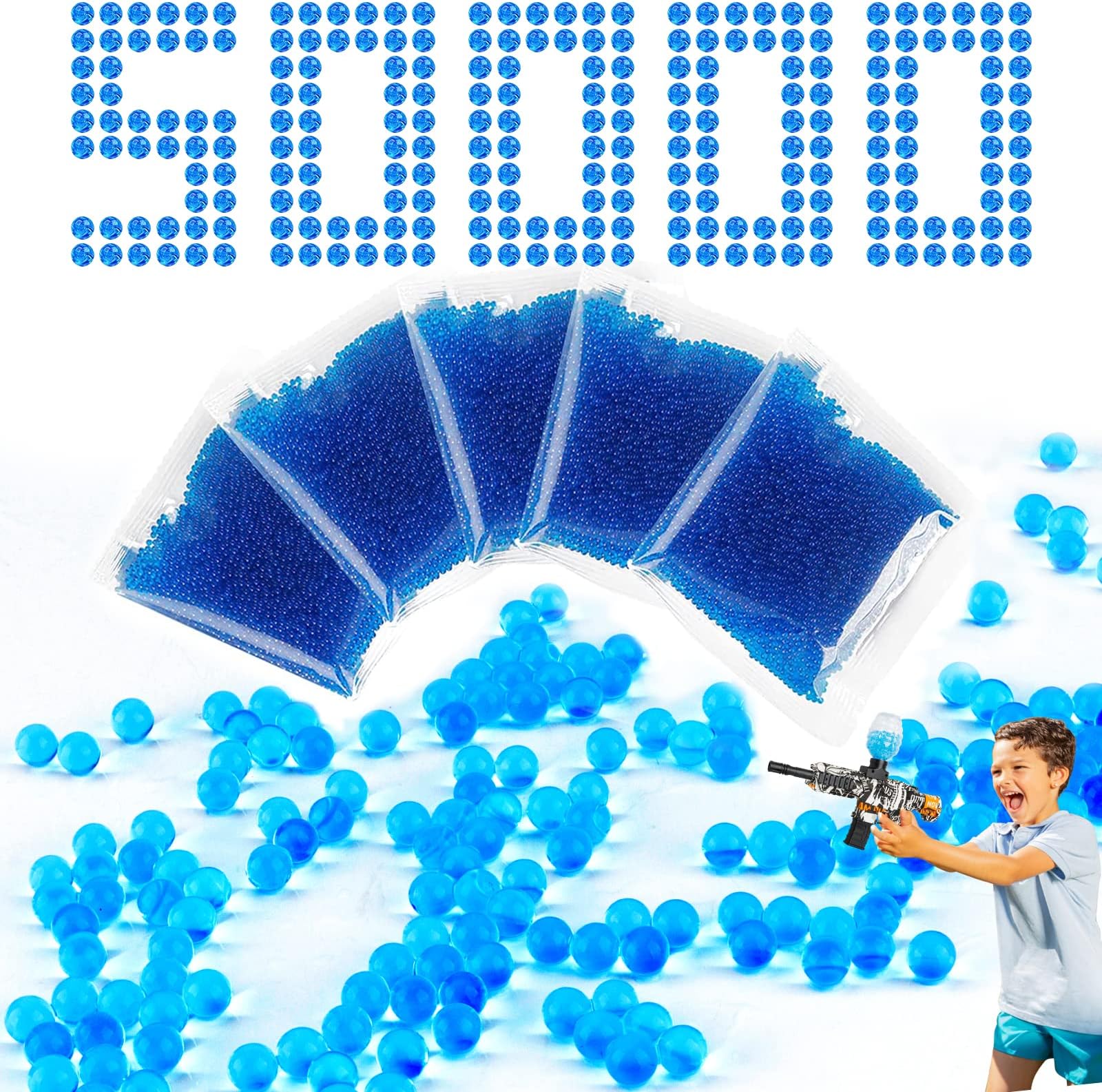 5 Pack Water Balls Beads Refill Ammo, KETIEE 50,000 Pieces Gel Balls Splatter Ball Gun Ammo 7-8mm Eco Friendly, Non-Toxic Water Beads Gel Ball for Gel Gun Outdoor Shooting Game Toy - Blue