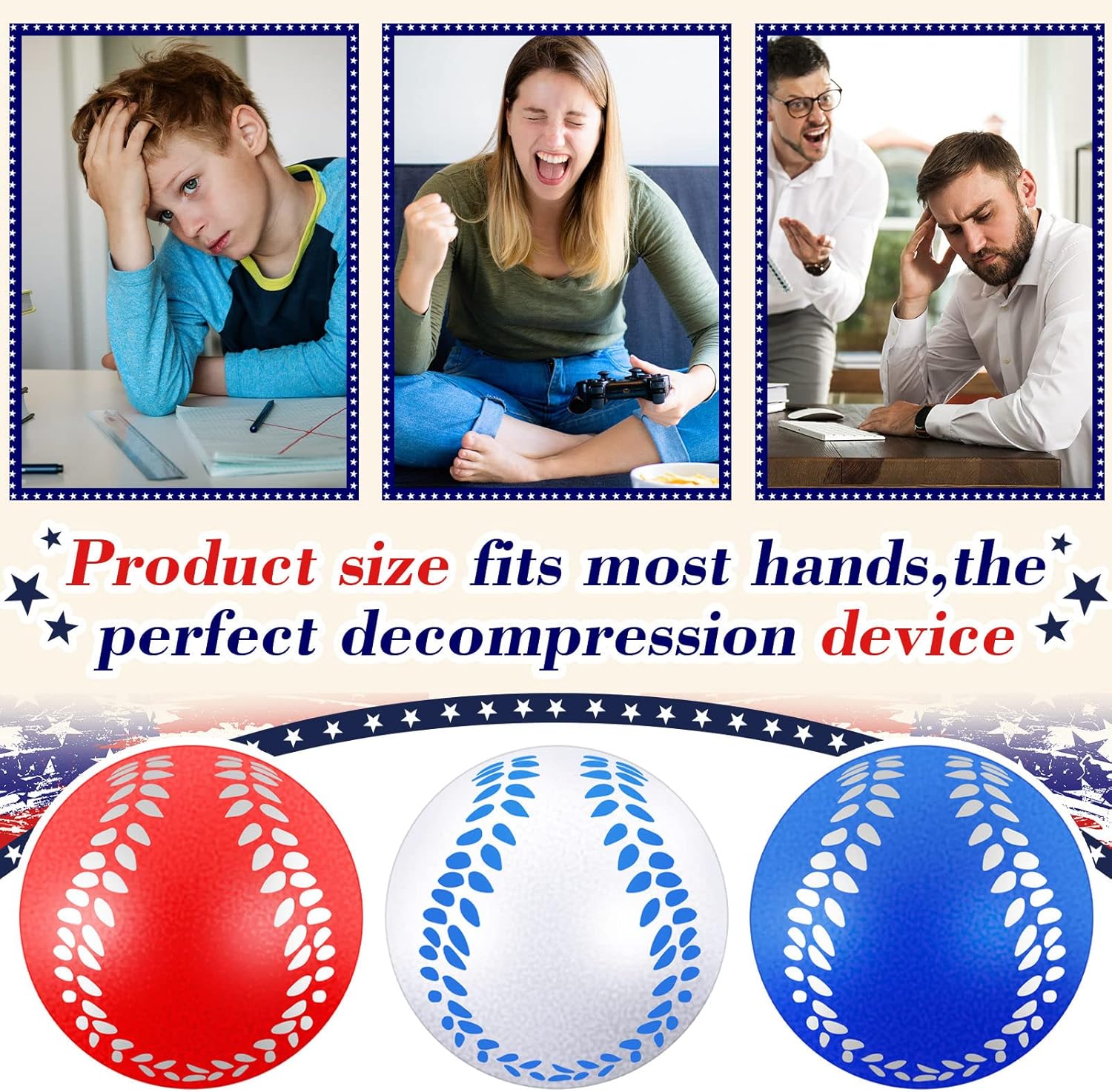 Leitee 150 Pcs 4th of July Stress Balls USA 250th Anniversary 2.5'' Patriotic Sports Balls Small Basketball Football Baseball Foam Basketball Bulk for Sport Party Gifts Reward, Red White Blue