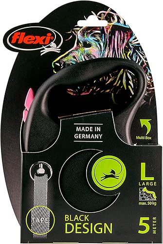 Miniatura 4 de Flexi Cinta de diseño negro rosa, correa retráctil grande de 16.4 ft para perros de hasta 110.2 lbs110 libras
