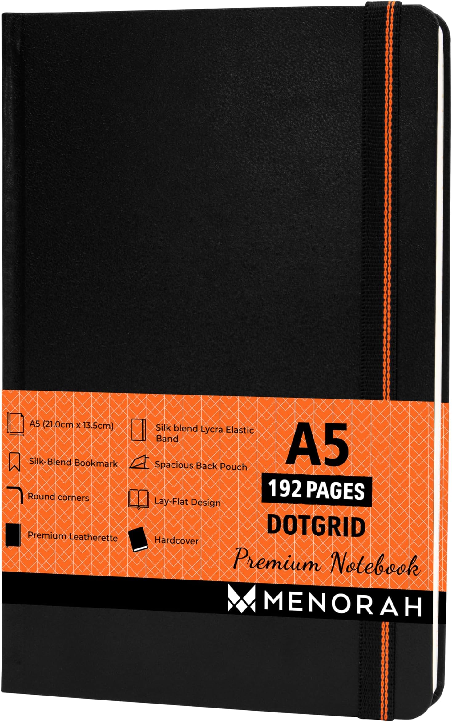 MENORAH - Dot Grid, A5 Notebook - Black Dotted Journal - 192 Pages- 100 GSM- (210 x 135 mm) - 2025 Office Notebook, Planner - Completely Handmade, BUJO, Diary for Girls - BLACK