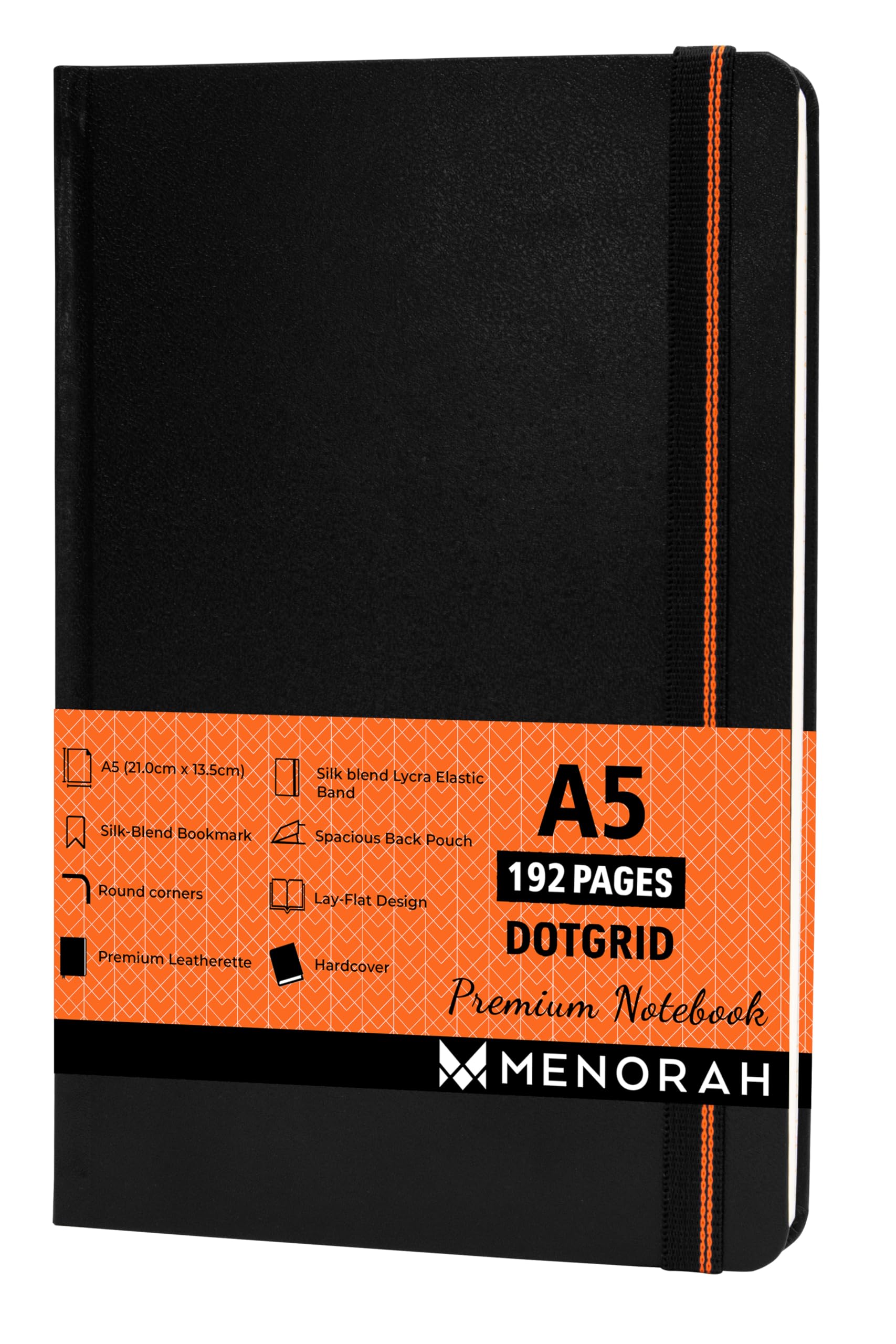 MENORAH - Dot Grid, A5 Notebook - Black Dotted Journal - 192 Pages- 100 GSM- (210 x 135 mm) - 2025 Office Notebook, Planner - Completely Handmade, BUJO, Diary for Girls - BLACK