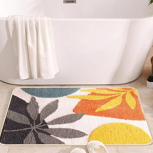 Hi Space - Alfombras de baño de 80x50 cm Hoja Boho, alfombra antideslizante para baño, lavable a máquina, suave, absorbente, de microfibra,
