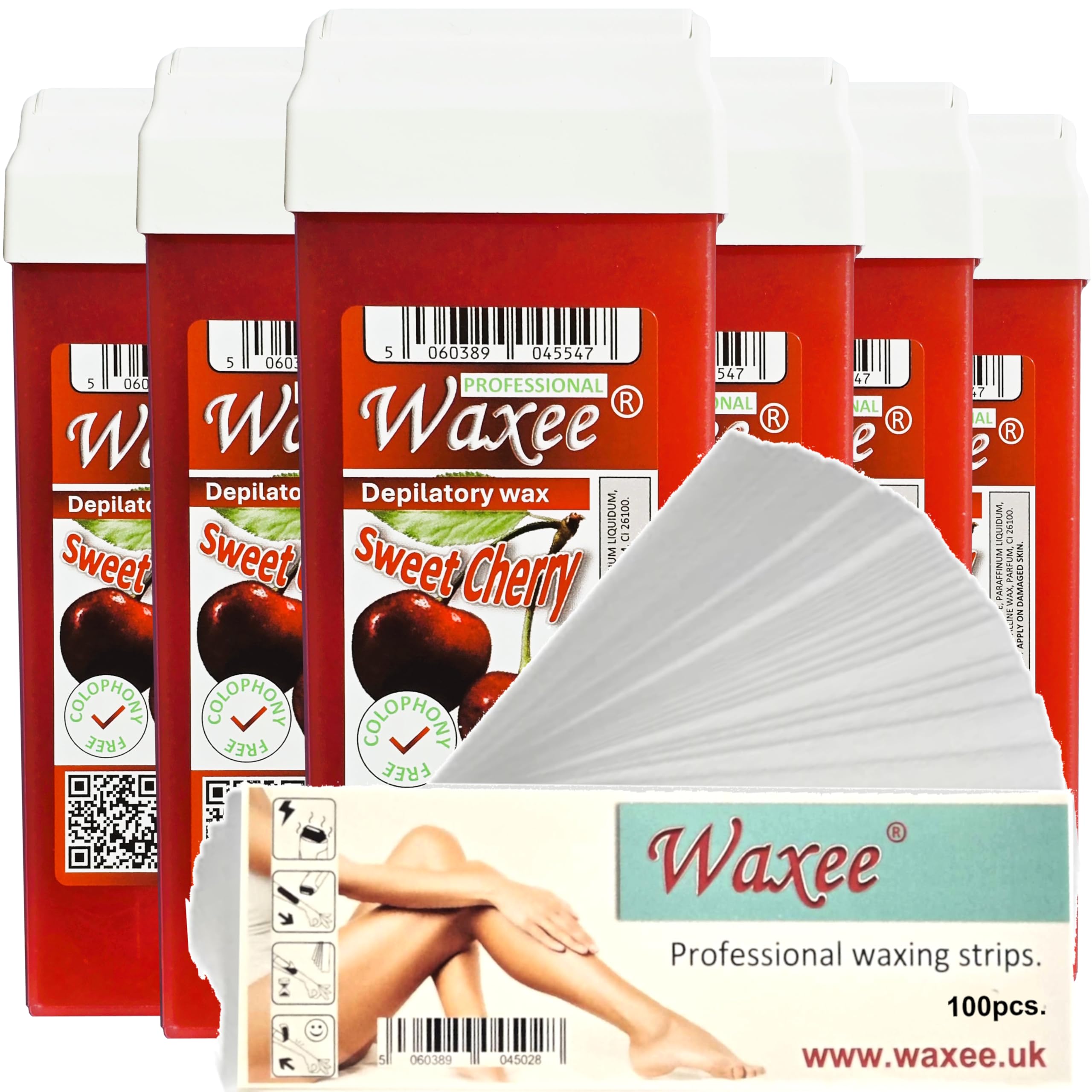 6x 100ml roll-on wax roller wax cartridge refill + 100 waxing strips from UK brand Waxee! (Pink) — view 4