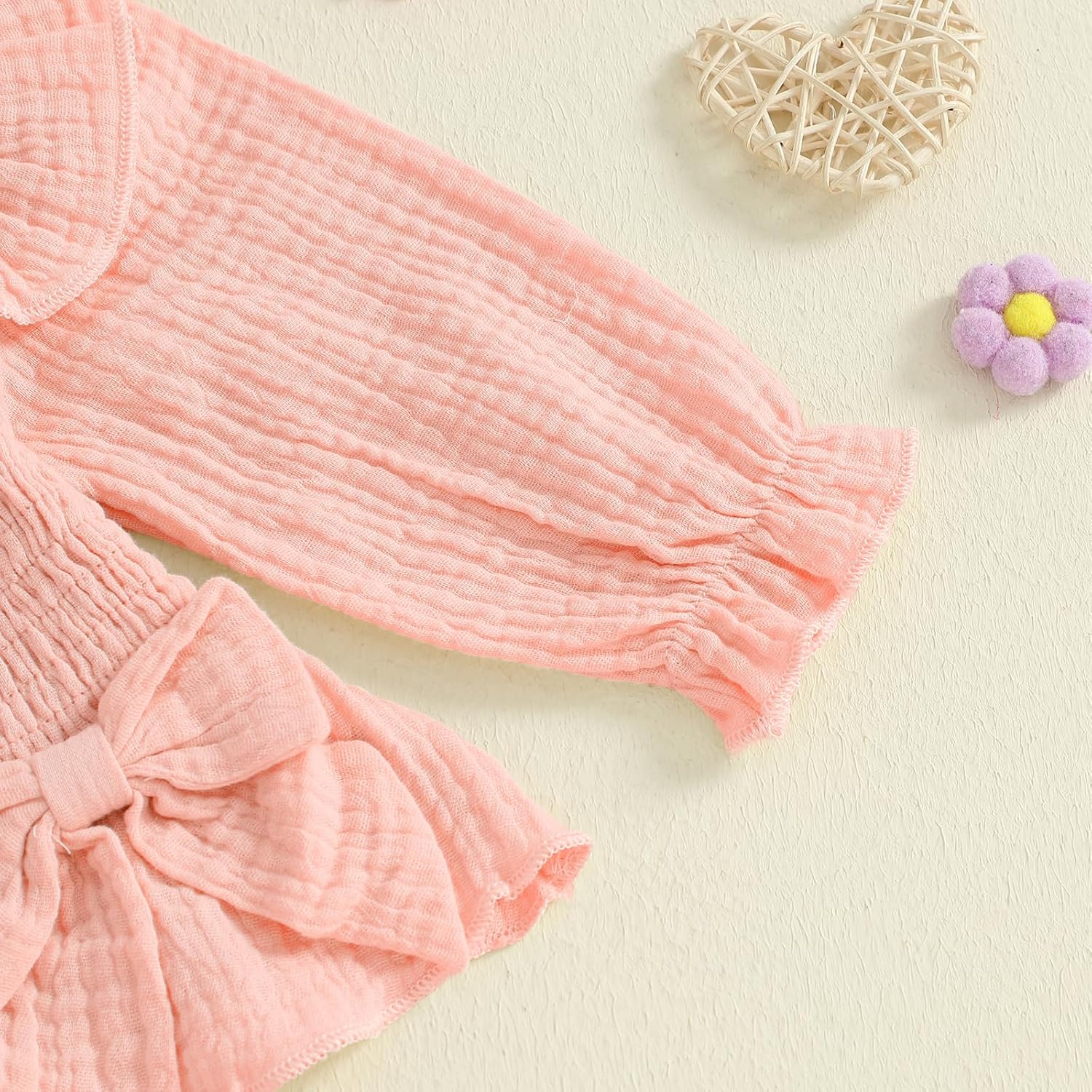 VISGOGO Baby Girl Outfit Crocheted Floral Top Linen 12 18 24M 2T 3T 4T Todder Clothes Tops + Denim Pants Set - Image 6