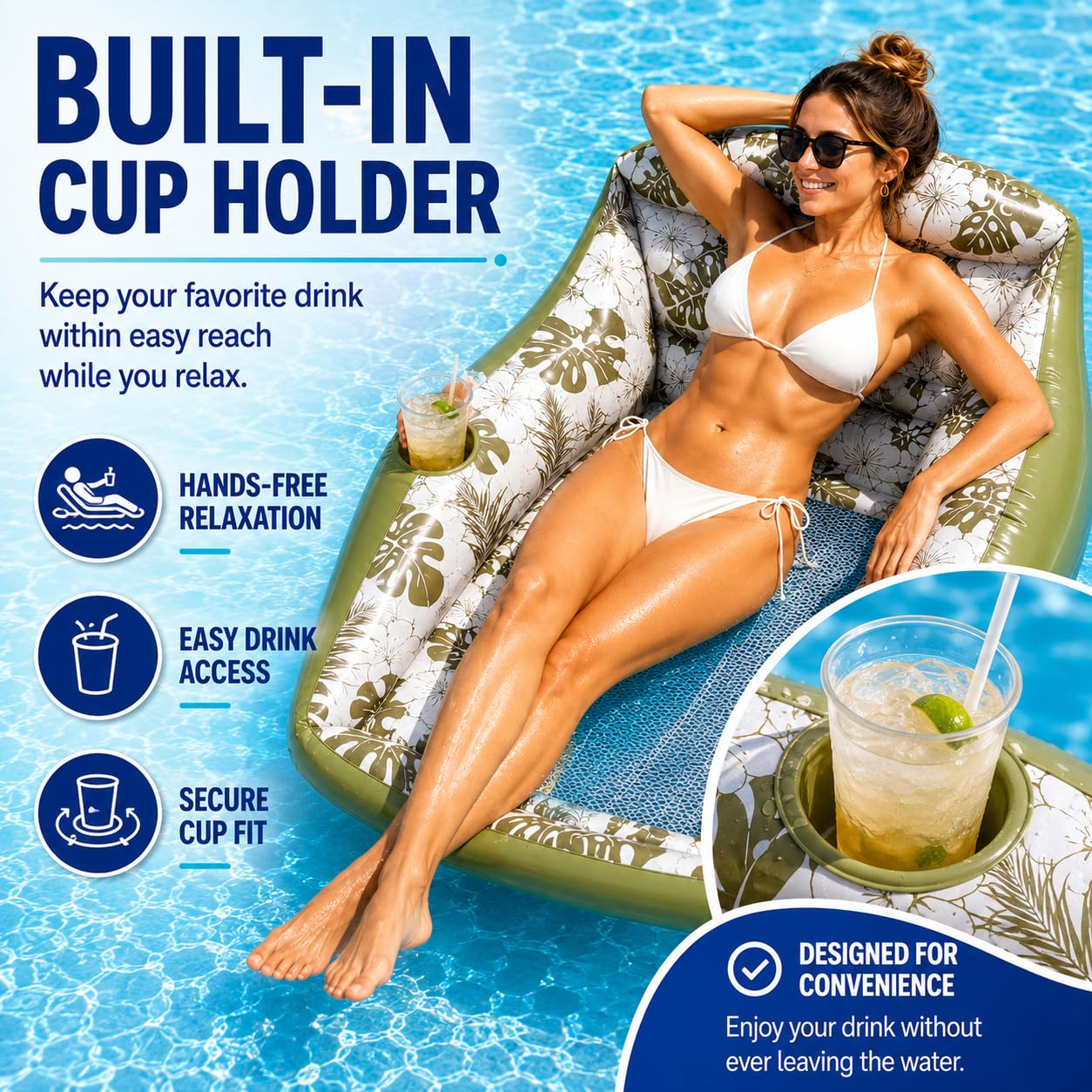 Generisch Inflatable Pool Lounge Chair,Aufblasbarer Pool-Liegestuhl, Can Be Used By Two People 3-In-1 Inflatable Pool Lounge Chair, Floating Chair for Party Summer Water Beach Lake Fun (Grün)