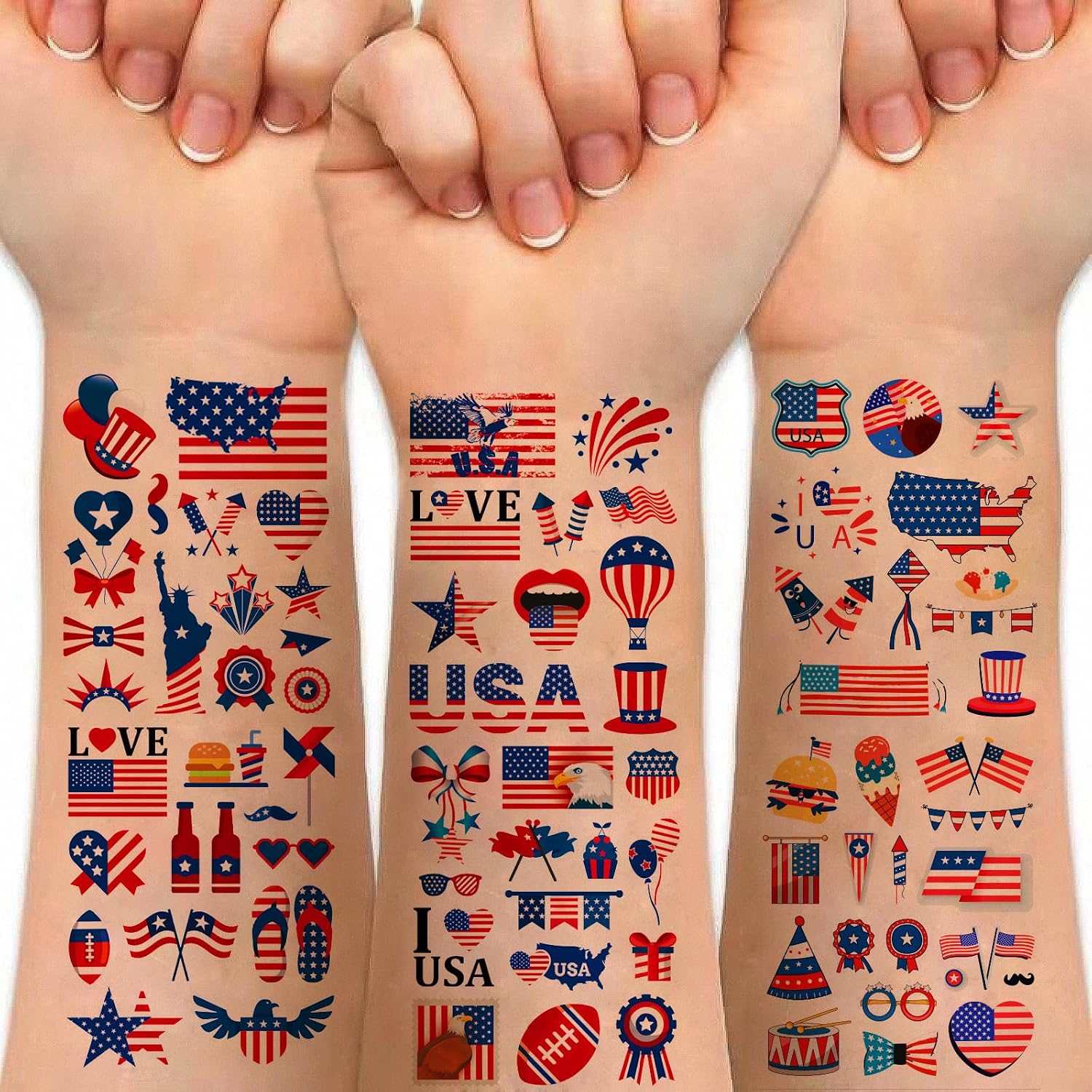 American Flag Tattoos - Red White and Blue Temporary Stickers