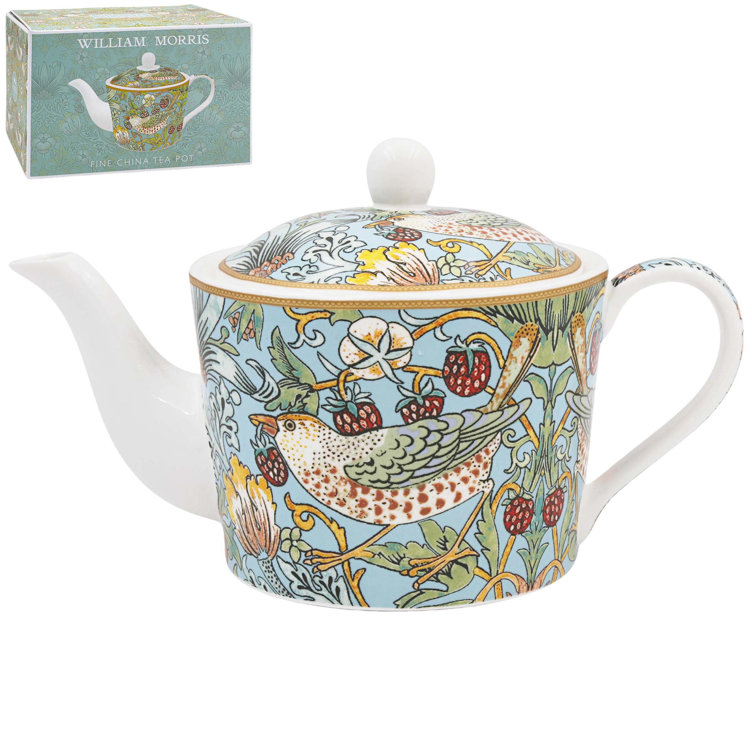 The Leonardo Collection Teiera William Morris Strawberry Thief, 600 ml, per casa e cucina, teiera decorativa per donne e uomini, teiera in porcellana fine resistente per uso quotidiano