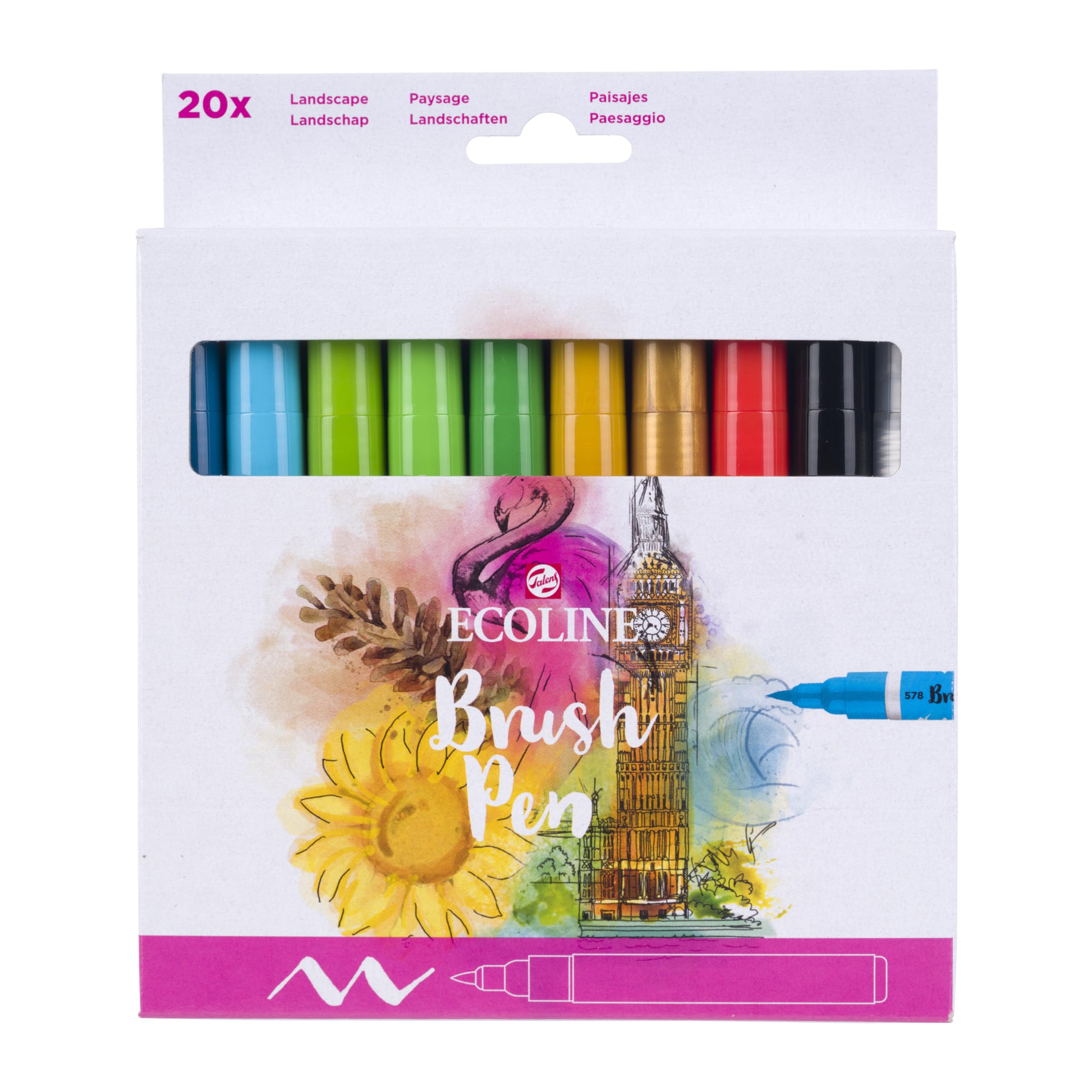 Ecoline Brush Pen Set de 20 marqueurs pointe feutre - Teintes de base | Marqueurs à dégrader pour lettering, dessin & journaling