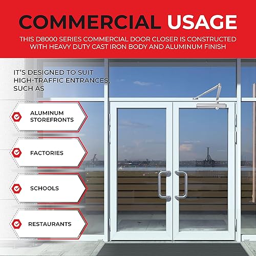 Miniatura 14 de Cierrapuertas de grado comercial/residencial – Cierre automático hidráulico de 3 resortes de aluminio resistente – Velocidad ajustable, montaje