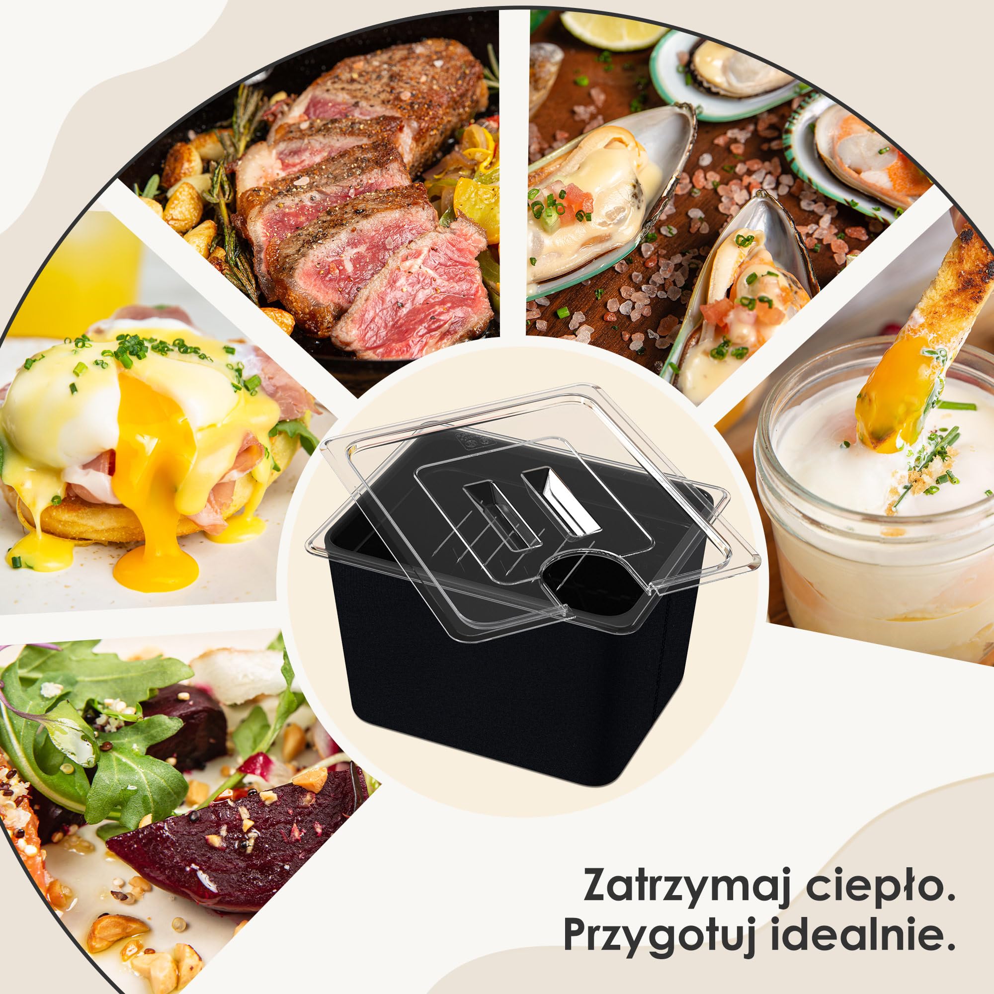 KitchenBoss Pojemnik Sous Vide 11L z Pokrywką i Rusztem ze Stali Nierdzewnej - Kompletny Zestaw z Osłoną Izolującą, Kompatybilny z Większością Ronerów, do Długiego i Równomiernego Gotowania