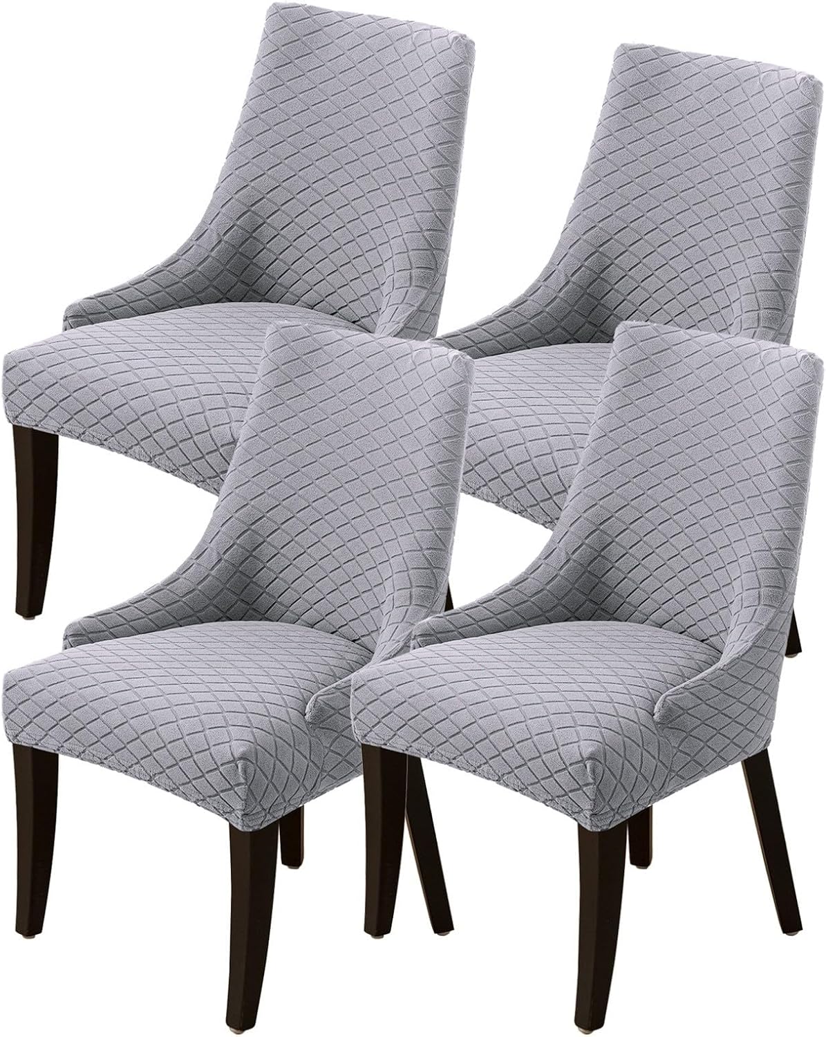 Stretch Wingback Chair Slipcover, Dining Chair Cover Removable Washable Dining Chair Seat Protector for Dining Room Decoration(Light Gray, 4)