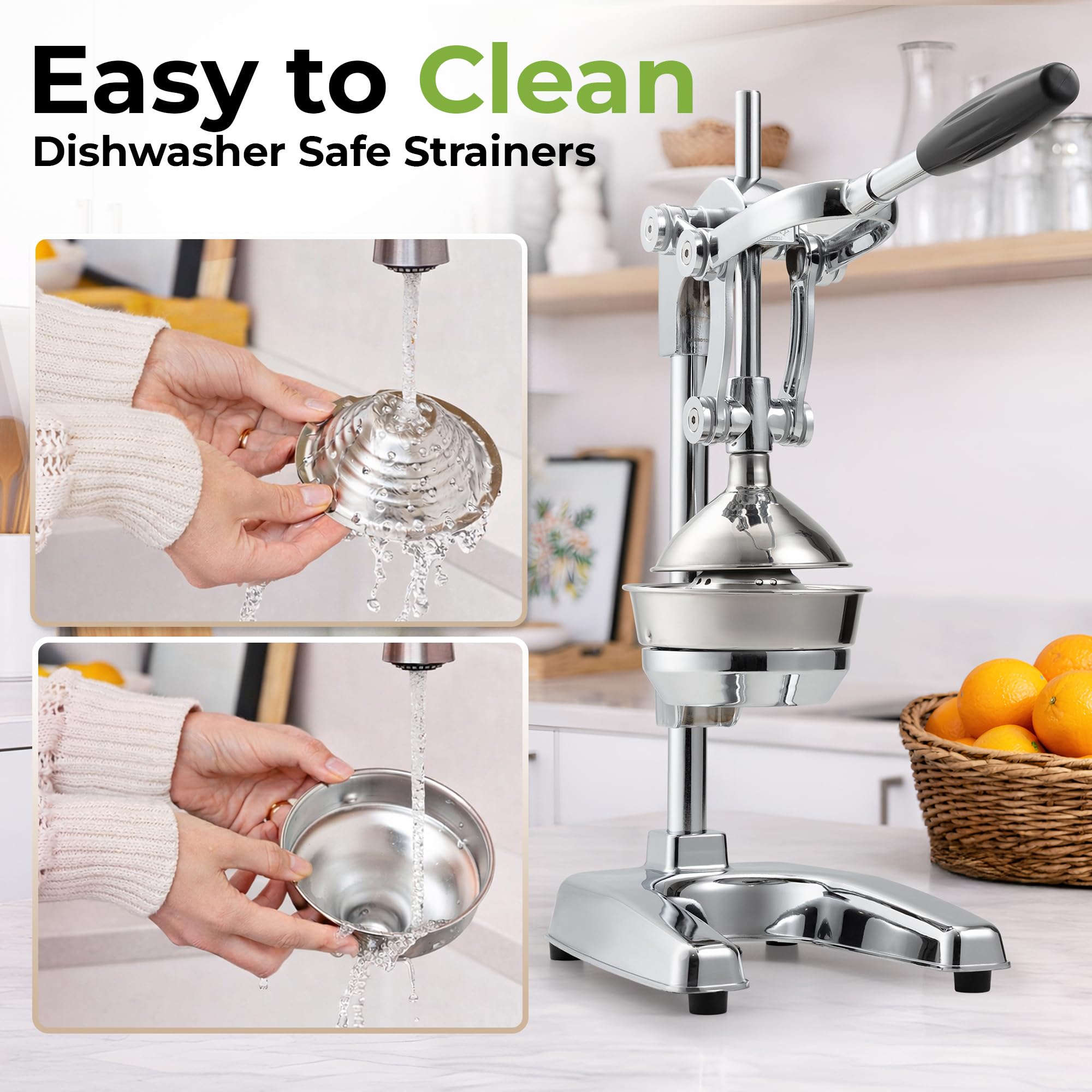 Zulay Kitchen Exprimidor profesional de cítricos – Prensa manual de cítricos con acabado cromado y exprimidor de naranja – Exprimidor de limón de metal – Exprimidor manual de naranja extra alto y