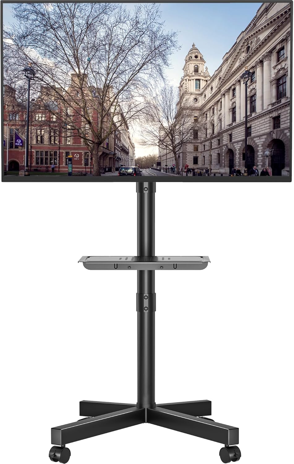 BONTEC Mobile TV Stand TC003B, Tilt Rolling TV Cart with Media Shelf, Locking Wheels, Fits 23-60” LED, LCD, OLED Flat/Curved TVs, Holds Up to 55lbs, Max VESA 400x400mm, Black