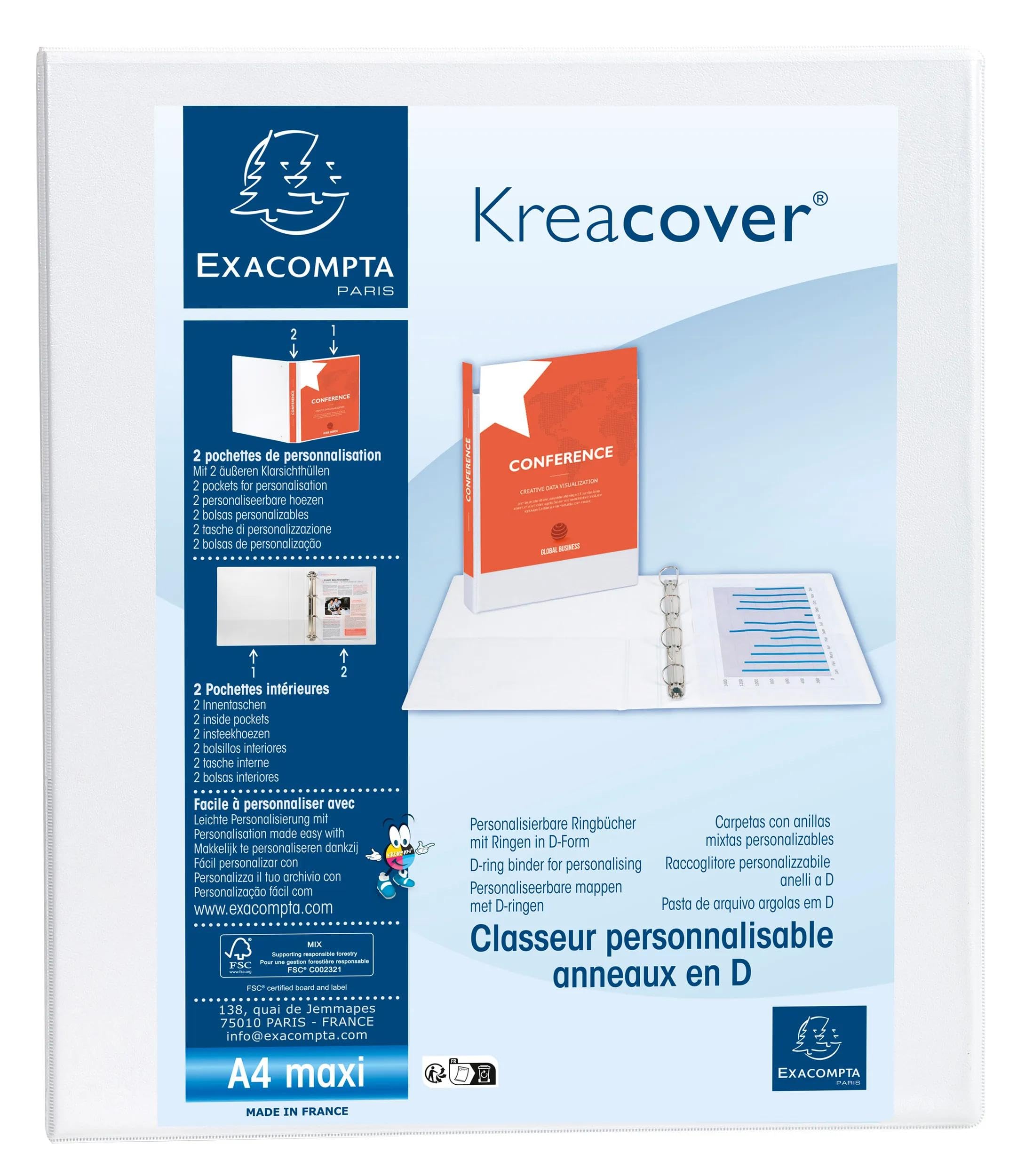 Exacompta 10 raccoglitori personalizzabili 3 tasche A4 2 anelli bianco