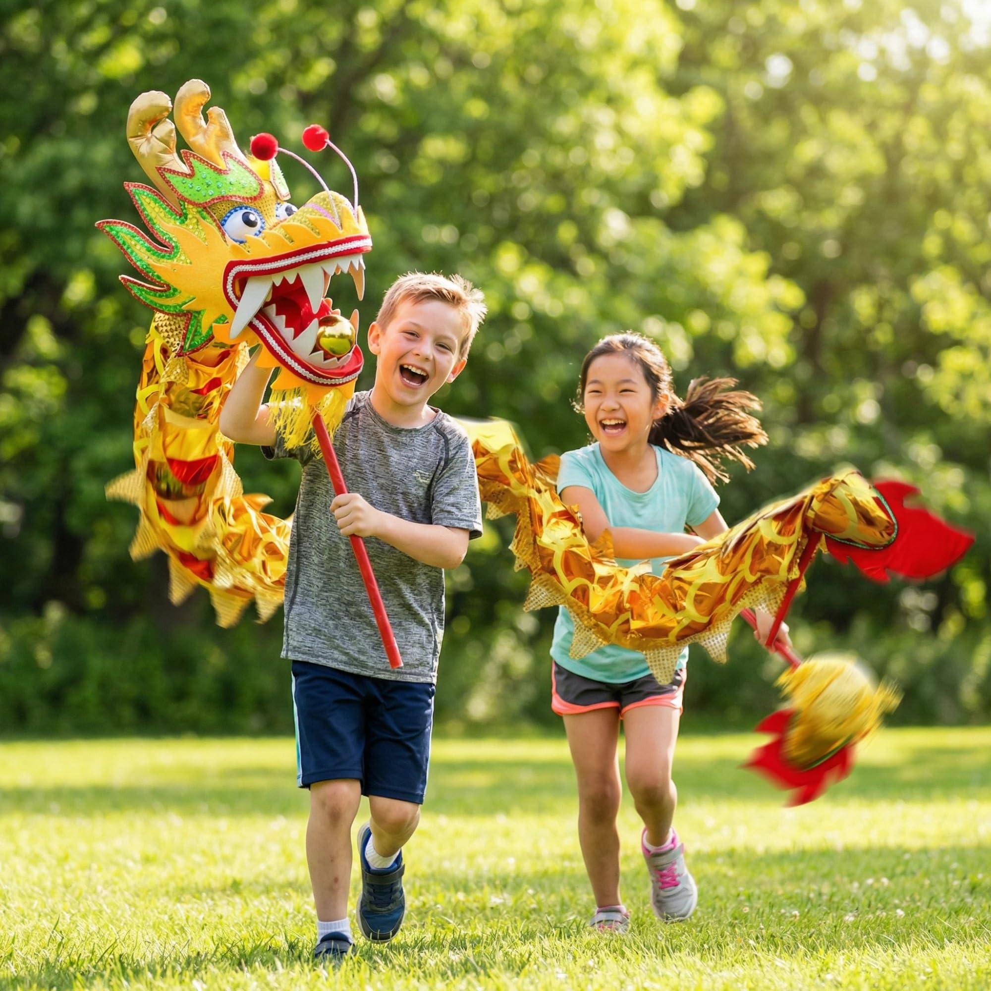 Chinesischer Drache Tanzkostüm für Gruppenauftritte, Outdoor-Sport & Festivals – 10 Personen Set