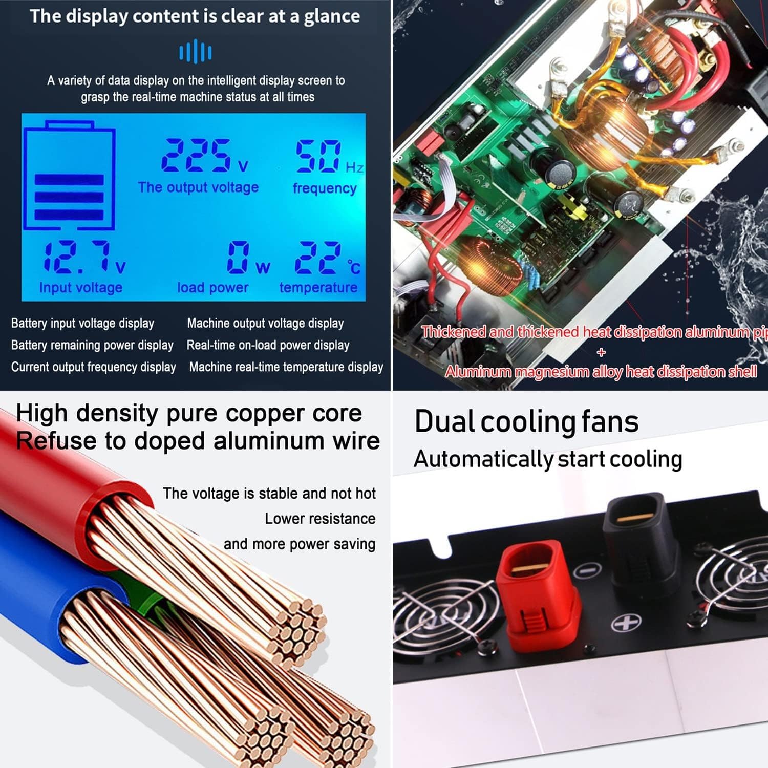 Inverter Onda Pura Power Inverter 4000W 5000W 6000W 8000W Convertitore di tensione inverter da DC 12V 24V 48V 60V 72V a AC 220V 230V 240V,con Presa AC,per Camper Auto Potenza auto,roulotte(6000W,12Vto