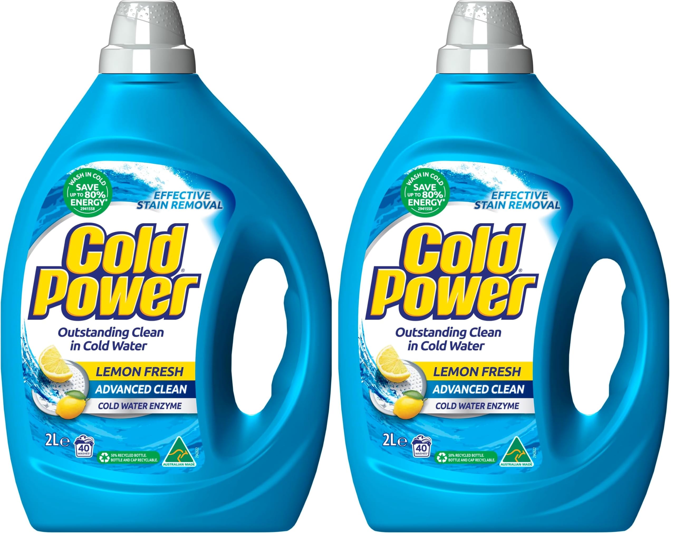Cold Power Advanced Clean Lemon Liquid Laundry Detergent 2L Pack of 2