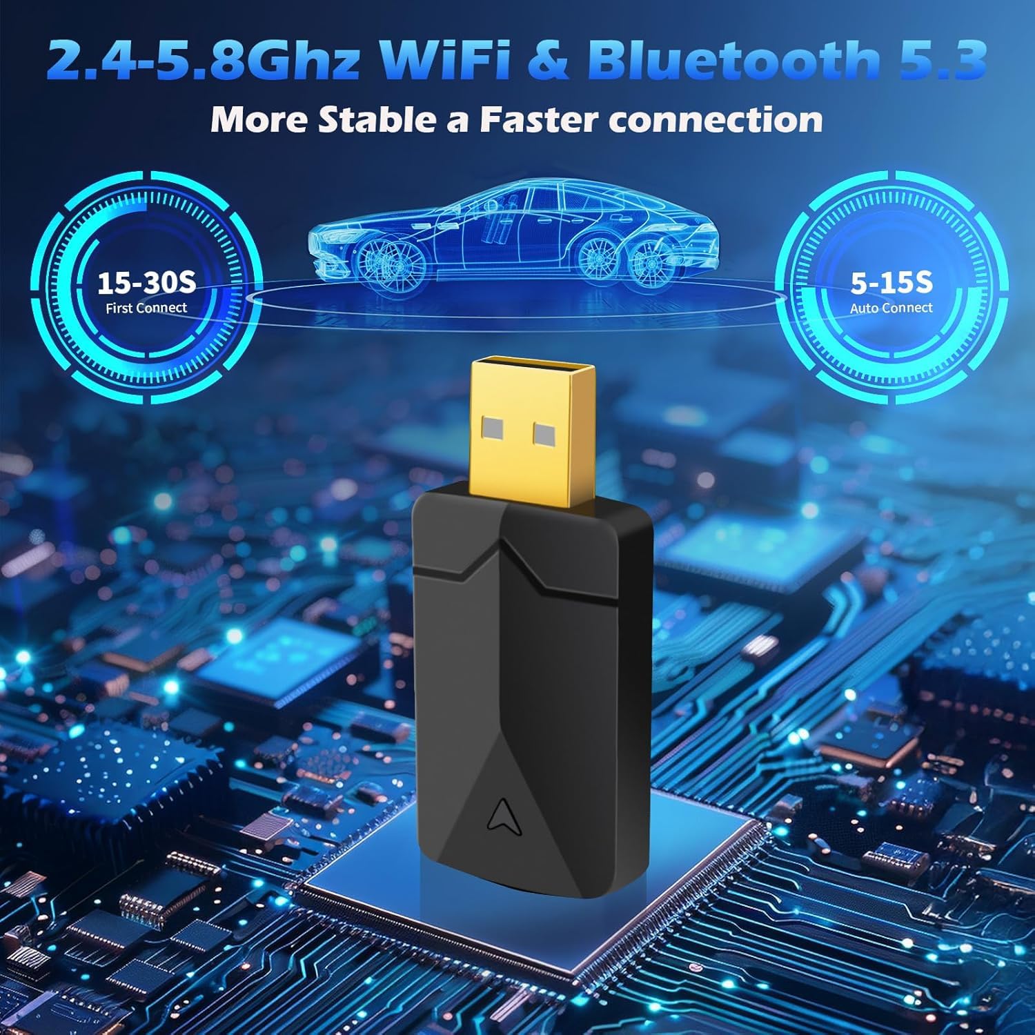 Adaptador Inalámbrico 2 en 1 para CarPlay y Android Auto, Convierte Conexión por Cable a Inalámbrica, Fácil de Conectar y Usar, USB C/A, Mini y Estable, Compatible con iOS 10+ y Android 11+