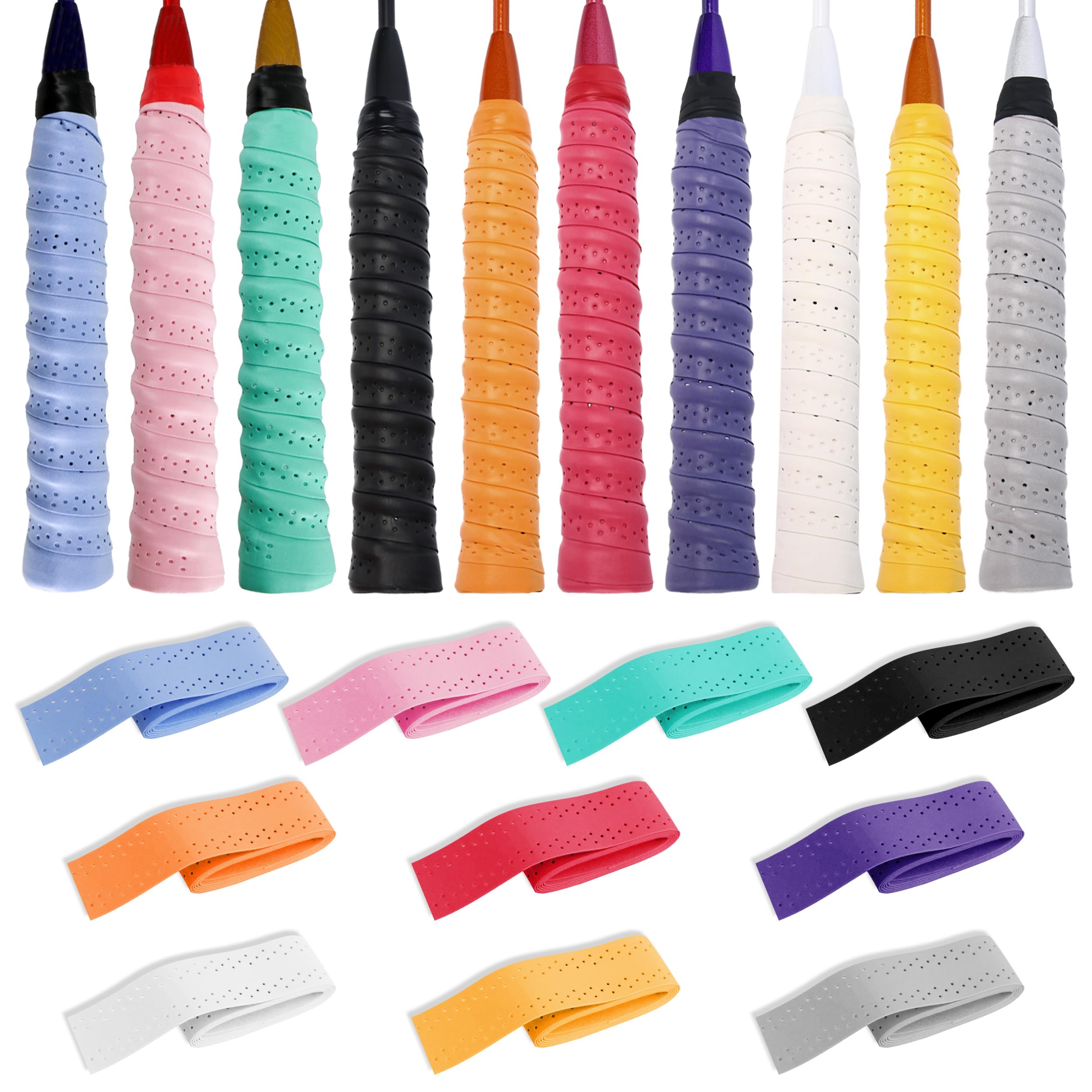 Cinta de Agarre para Raqueta de Tenis 10 Piezas, Overgrip de PU Antideslizante para Raqueta de Bádminton, Cinta Absorbente de Sudor para Tenis y Bádminton para Ping Pong y Caña de Pescar
