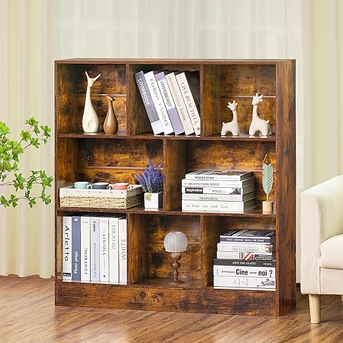 Miniatura 47 de LEYAOYAO Estantería de 10 cubos, estantería ancha moderna de 3 niveles con patas, estantería de madera de mediados de siglo, estuche grande rosa,