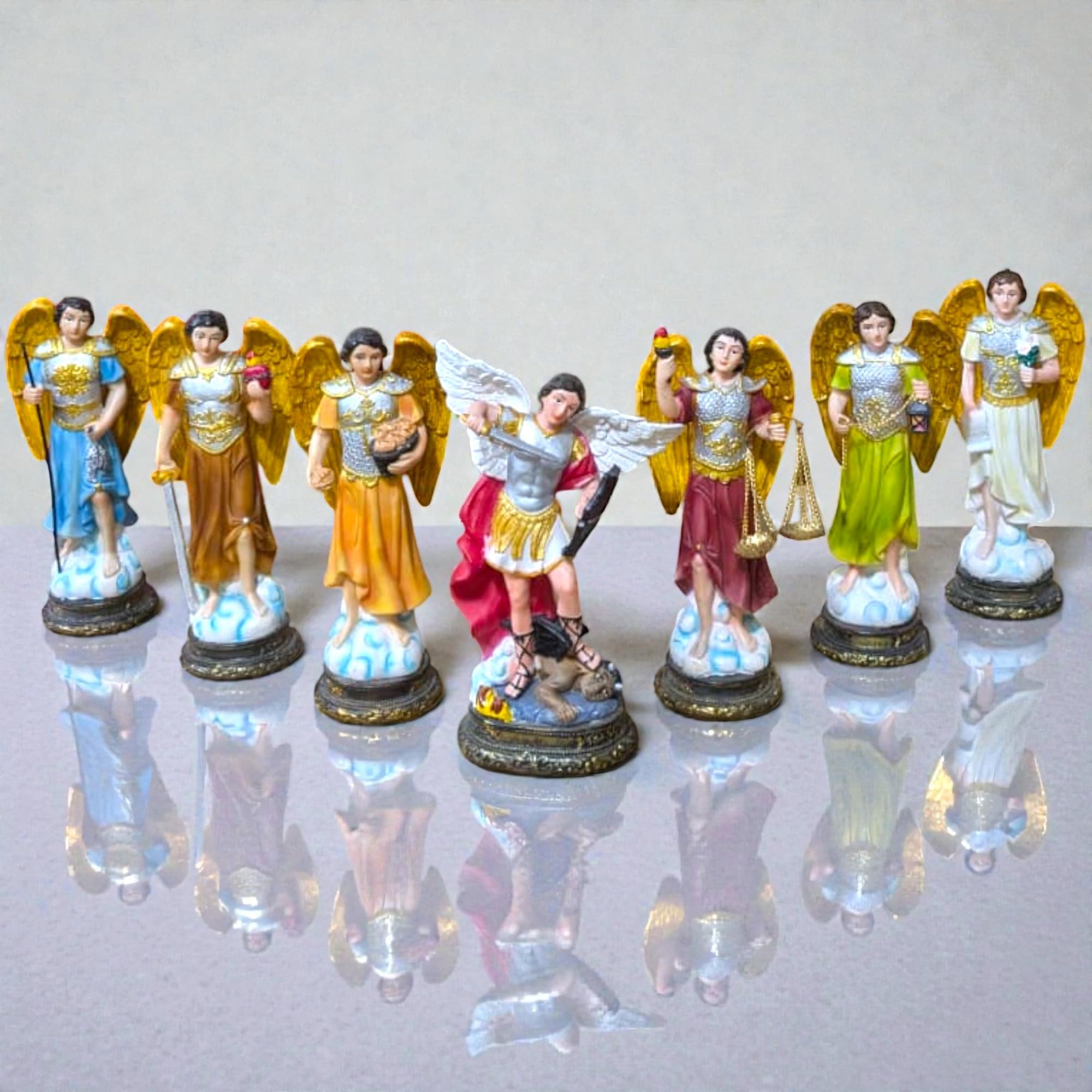 Seven Archangels Polyresin Idol Set,Chakra Angel Figures for Reiki Healing, Home Altar, Meditation & Gifting, Multicolour (Set of 7), 8 Inch