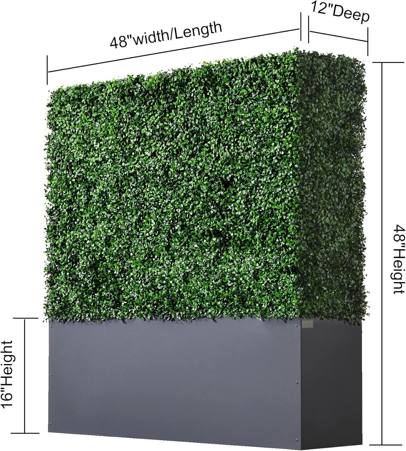 AGPL New Generation Artificial Hedge Green Wall with Dark Gray 201 Stainless Steel Planter Box (48" H 48" W12 D)