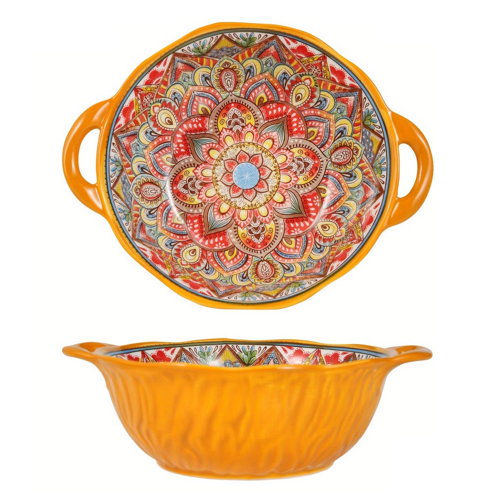 TuYines Salatschüssel Keramik,Groß Suppenschale,Bunt Groß Müslischalen mit Griffen,Ø 20cm Suppenschüsseln mit Henkel,Dessertschalen,Obstschale