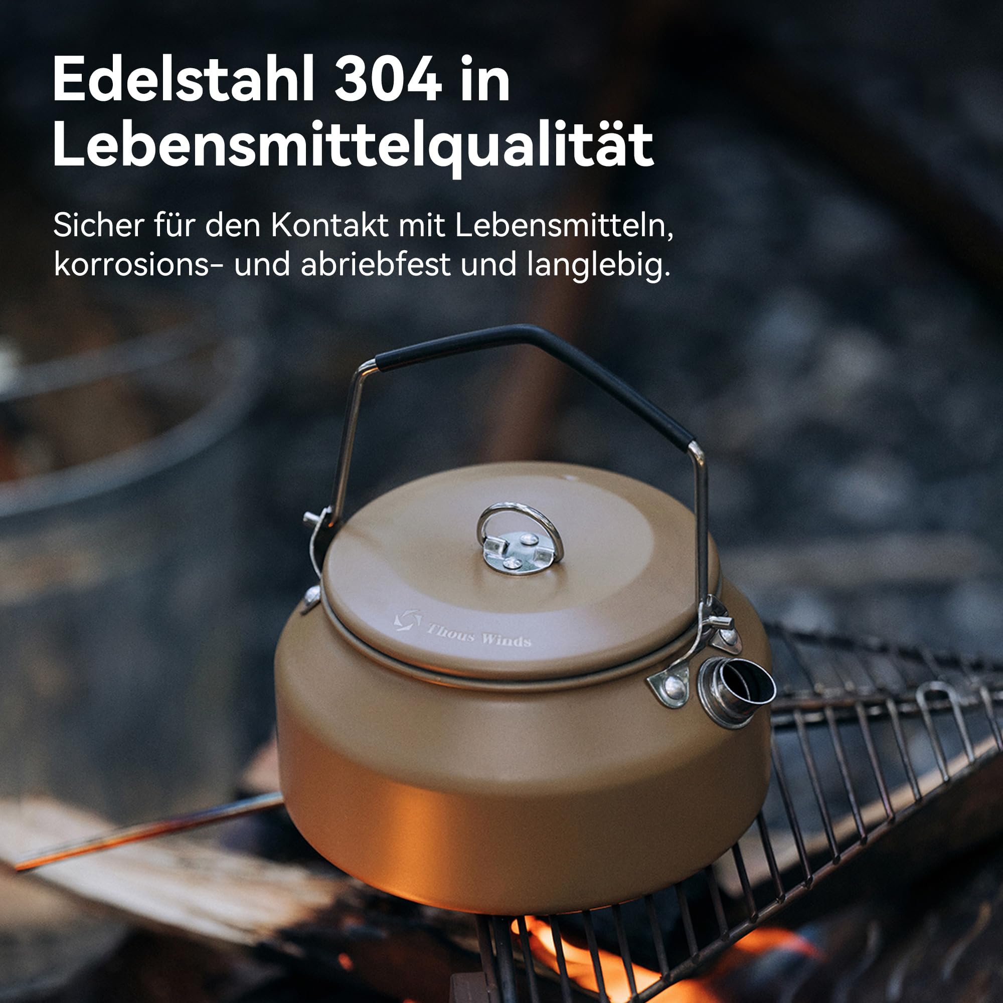 Thous Winds 1L Edelstahl Camping Wasserkocher, Ultraleichter Outdoor Teekocher Teekanne Kaffeekanne fur Indoor, Outdoor, Camping, Wandern, Picknick - Khaki